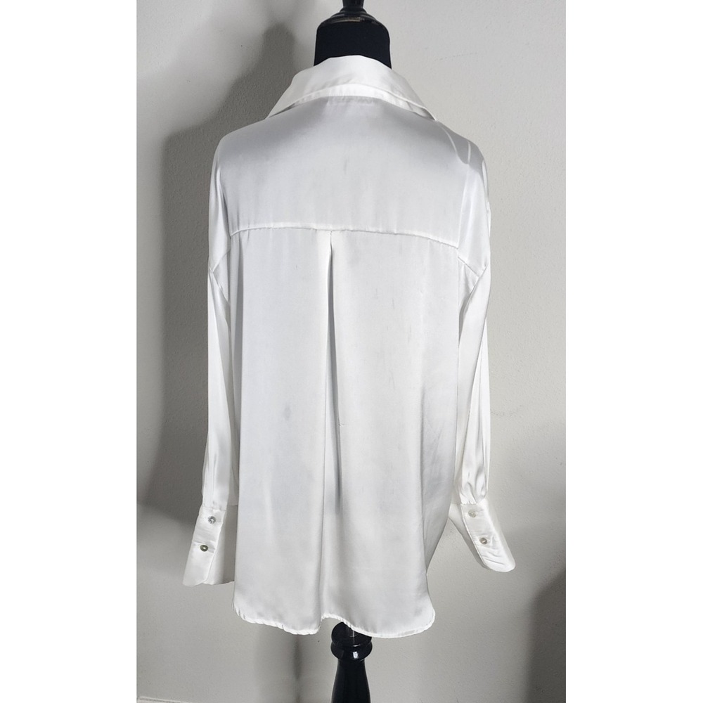 Zara White Satin Effect Long Sleeve Blouse Relaxed Fit Minimalist Capsule  - XL - Picture 3 of 7